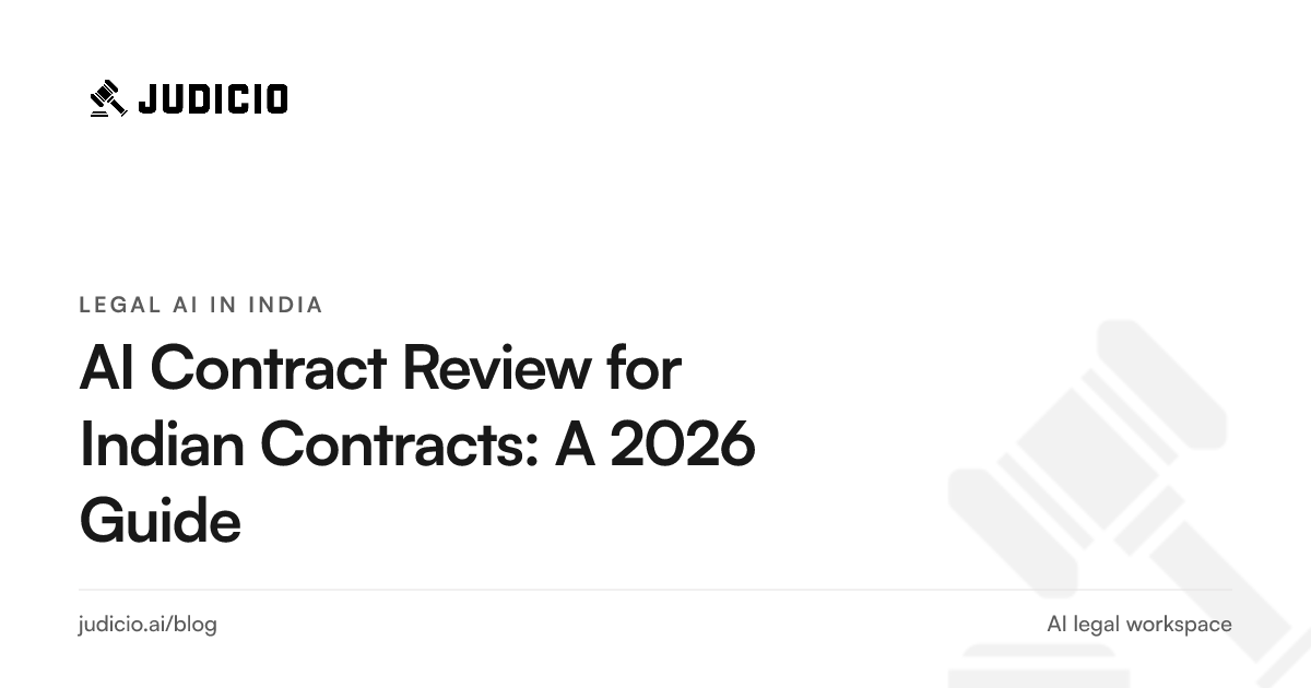 Indian commercial contract on a desk with stamp paper and a laptop showing AI clause review