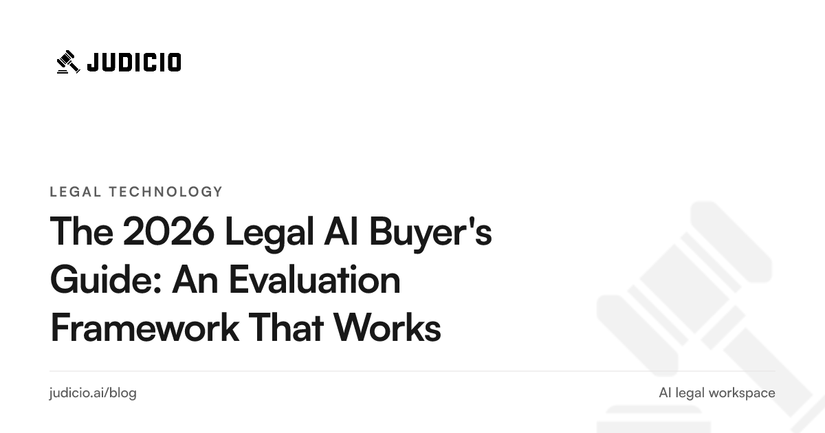 An evaluation scorecard weighing legal AI platforms across trust, coverage, workflow fit, security, and commercial terms