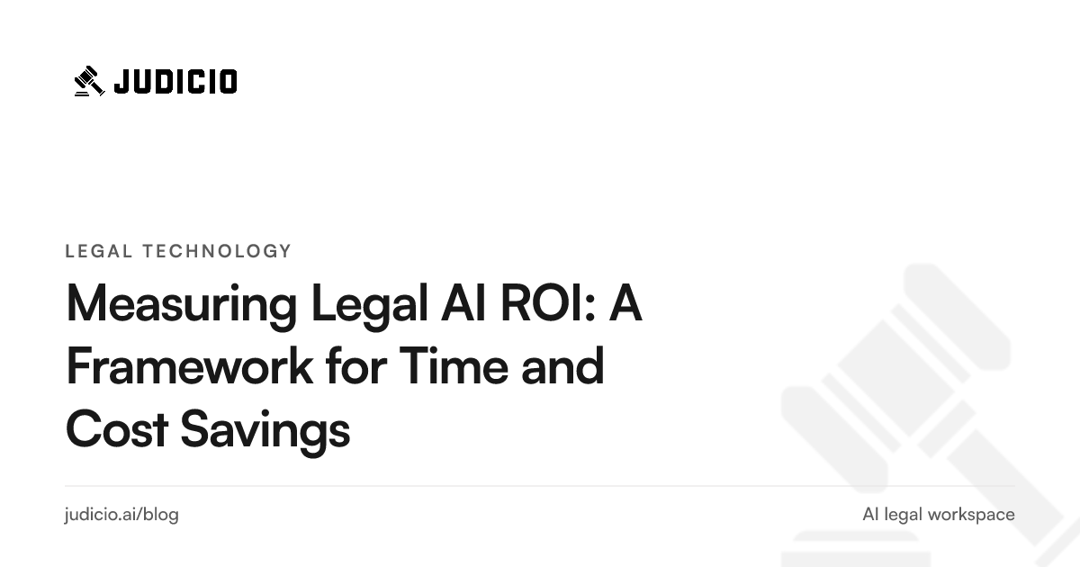 A dashboard of legal AI ROI metrics showing baseline hours, time saved per workflow, and value channels for a legal team