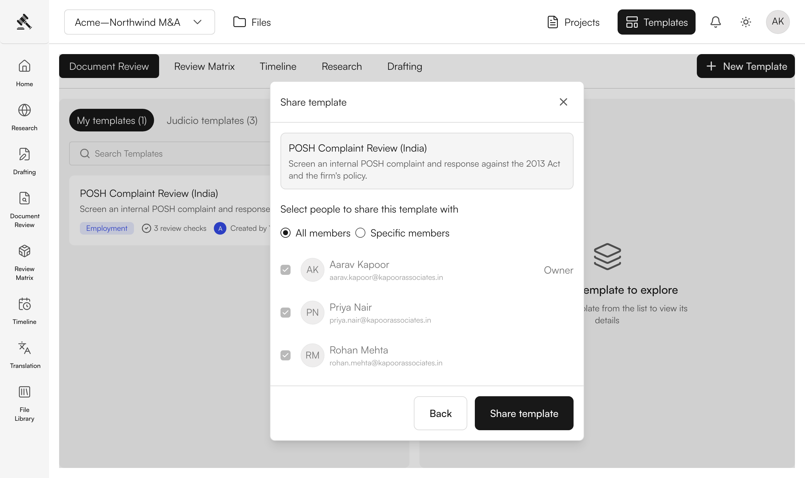 Judicio templates walkthrough