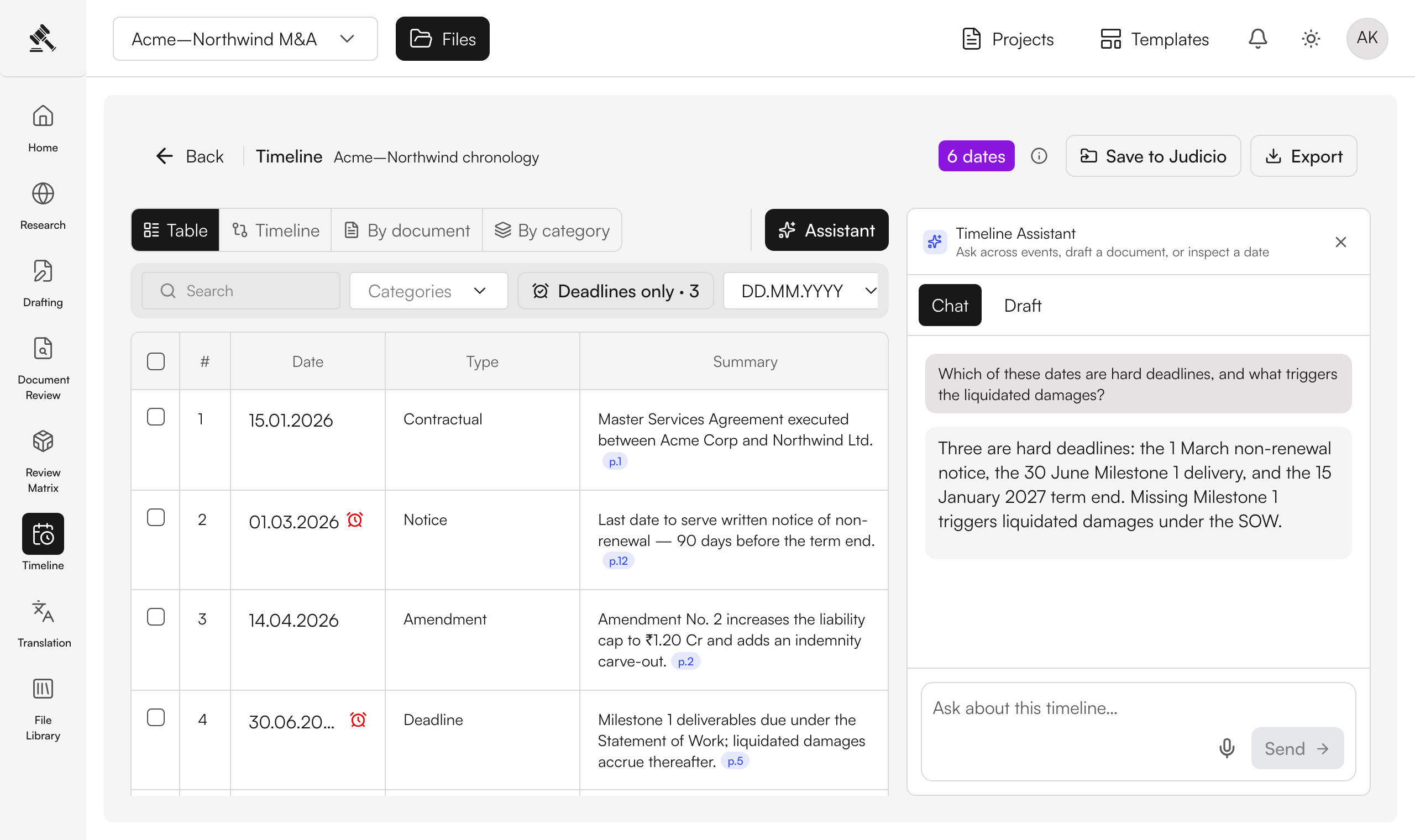 Judicio timeline walkthrough